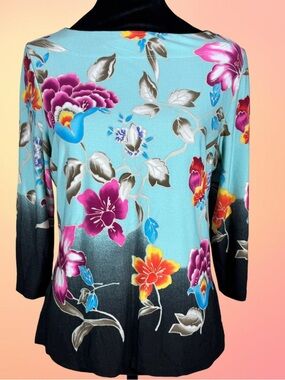 Investments Petites Floral Colorful Pullover Stretch Blouse 3/4 Sleeve PM